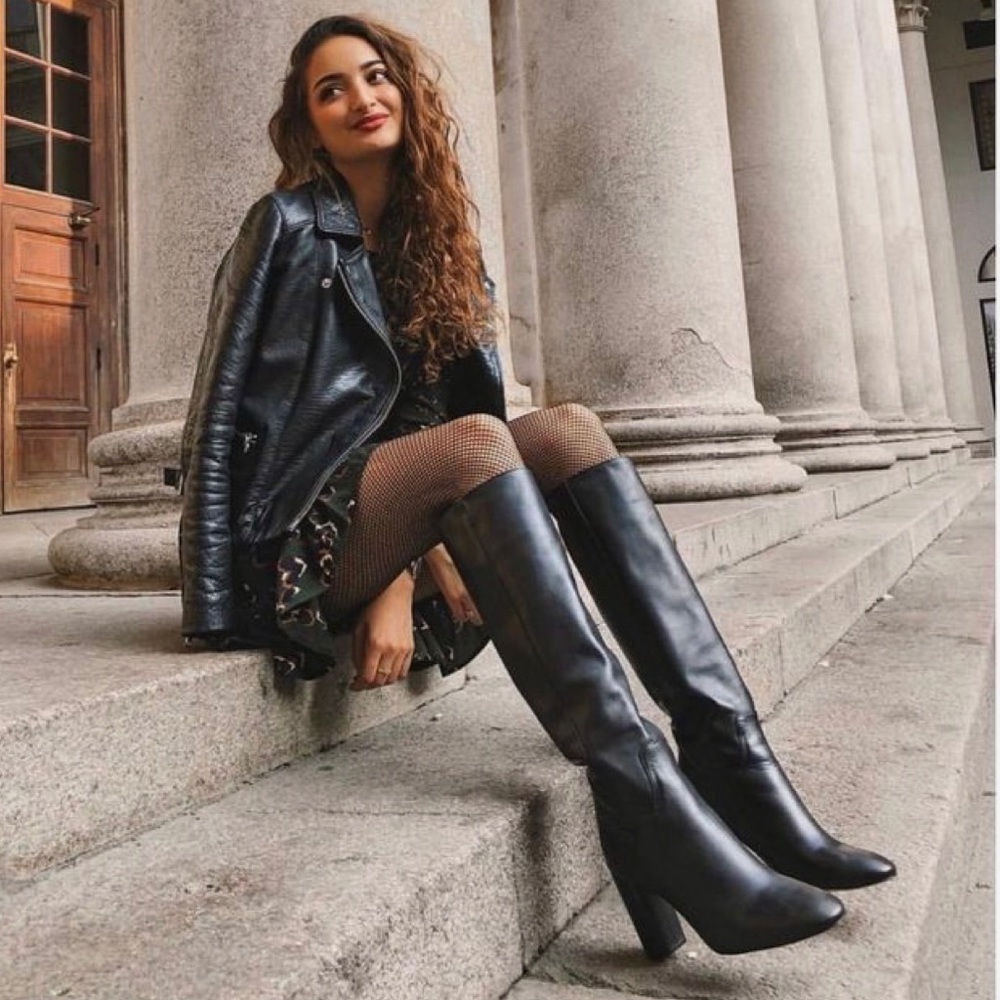 Zara Genuine Leather High Heeled Boots in Black